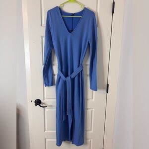 Monrow Blue Long Sleeve Belted Maxi Dress - Size Large - NWT